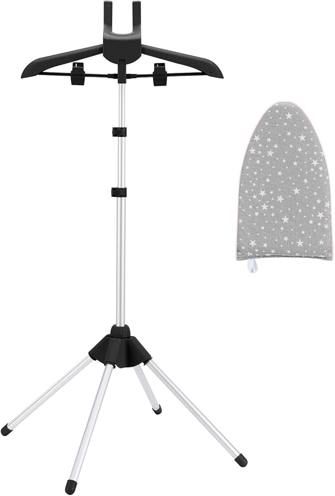 Garment Steamer Rack & Garment Steamer Ironing Glove for Steaming Clothes, Adjustable Garment Hanger Standing Handled Mini Ironing Board, Hanging Steamer Ironing Accessories for Clothes, Black