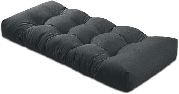 Bench Cushion 42 inches,Indoor/Outdoor Non-Slip Tufted Cushions, Premium Waterproof Linen, Soft Piano Sofa Cushions, High-Density Memory Foam(Black-42x16 x 4 in)