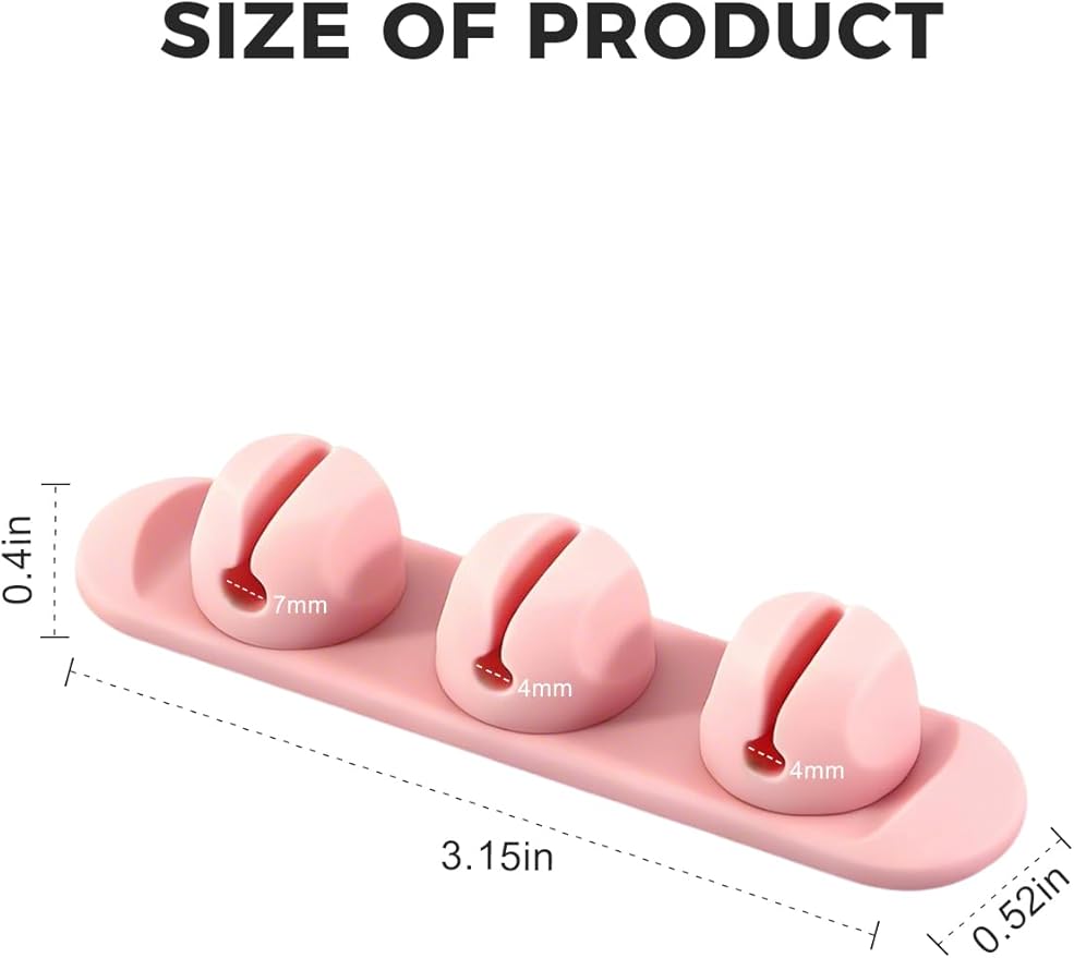 Magnetic Silicone Cable Clips with No-Residue Strong Adhesive – Desk, Under-Desk, Nightstand, Wall, Car, Office & Home Cord Organizer for Cable Management - Pink