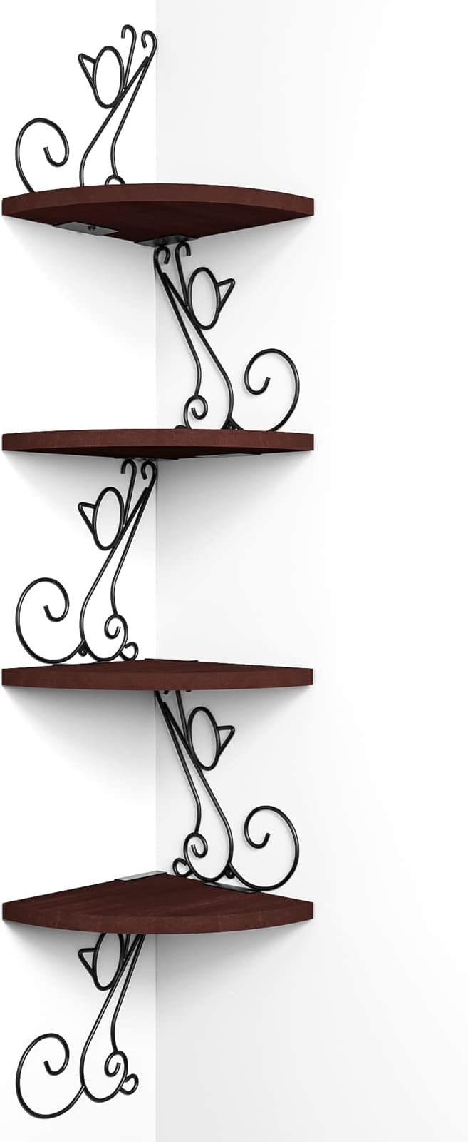 Alsonerbay Corner Shelf Wall Mount, 4 Tier Floating Shelves for Wall, Easy-to-Assemble Wall Shelves Rustic Wood Decor for Bedroom Living Room Bathroom Kitchen Office, Walnut Finish