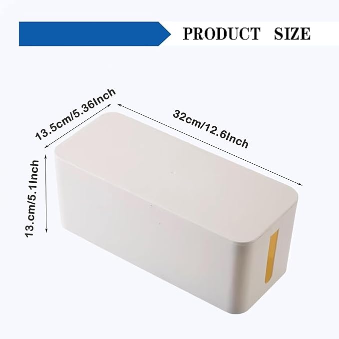 Cable Management Box Power Supply Hub Socket Storage Cable Box Wire Organizer with Cable Ties Cord Organizer Suitable for Living Room,Study and Office (White, Large)