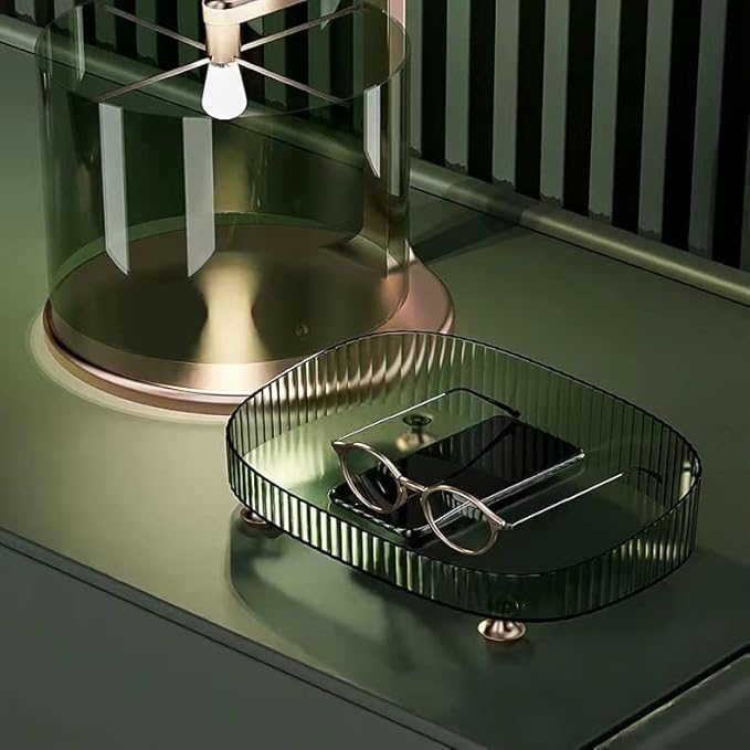 CESTATIVO Makeup Perfume Organizer, Bathroom Vanity Tray, Decorative Dresser Tray, Countertop Organizer Tray for Cosmetics, Dark Green