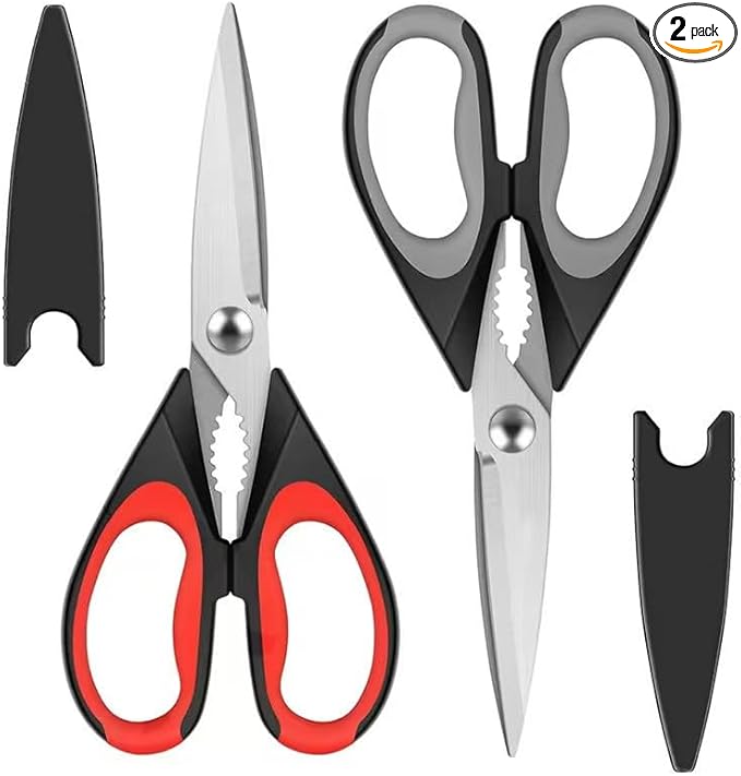 Kitchen Scissors All Purpose Heavy Duty, Kitchen Utensils Set, Stainless Steel Cooking Utensils Gadgets, Meat Poultry Food Shears Dishwasher Safe Utility Tools Home Gift (Black Red)