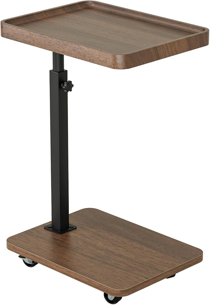TV Tray Table for Eating,Sofa Armrest & 360° Swivel &Height Adjustable End Side Table for Couch,Snack Table for Sofa, Bedroom, Living Room, C Shaped End Table(Brown+Black)