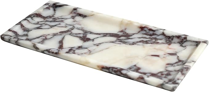DUANYAN Natural Marble Tray, Coffee Table, Food, Fruit, Paper Cup, Cake Display, Coffee bar, Family Gatherings, Seasonal Holiday Decoration Tray(Viola-rectangle-11 x5 x0.7)