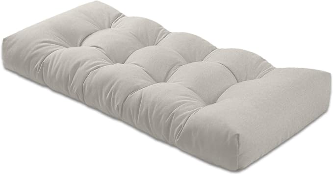 Bench Cushion 45 inches,Indoor/Outdoor Non-Slip Tufted Cushions, Premium Waterproof Linen, Soft Piano Sofa Cushions, Entryway Storage, Bay Window, High-Density Memory Foam(Light Grey-45x18x4in)