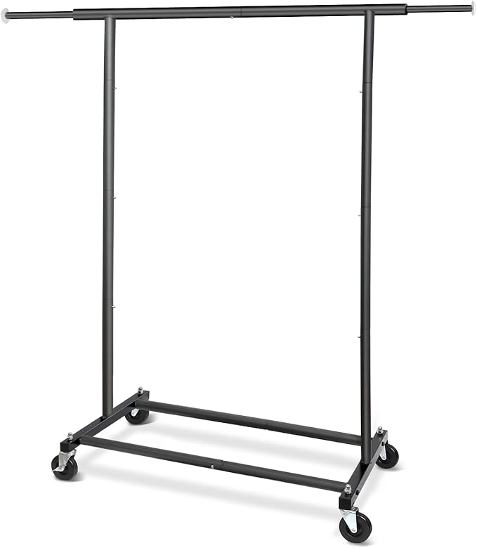 Fishat 59" H Simple Portable Standard Black Rolling Clothes Rack for Drying, Metal Freestanding Hanging Clothes Organizer with Lockable Wheels for Mobile