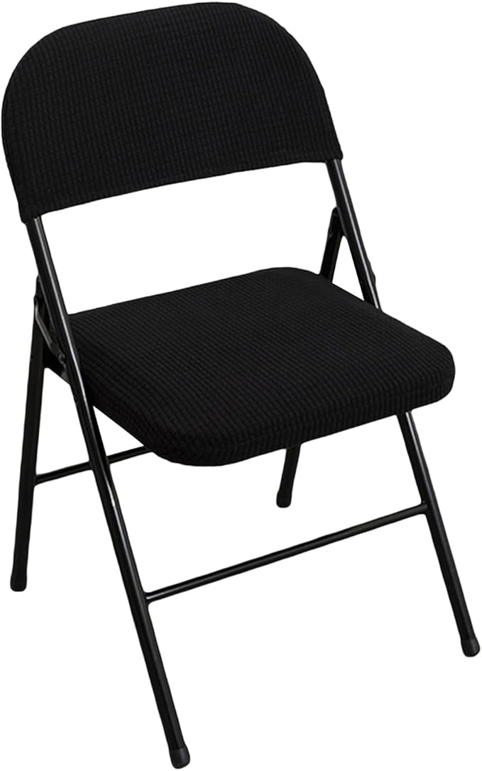 Dust-Proof Folding Chair Covers 2 Piece Set Backrest & Seat Cushion Cover for Office Meeting，Household，Computer，Party (Black, One Size)