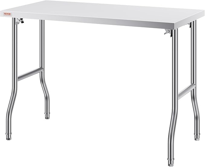 VEVOR Stainless Steel Foldable Work Table, 24 * 48 Inch Heavy Duty Food Outdoor Stainless Steel Worktable for Commercial Kitchen Restaurant