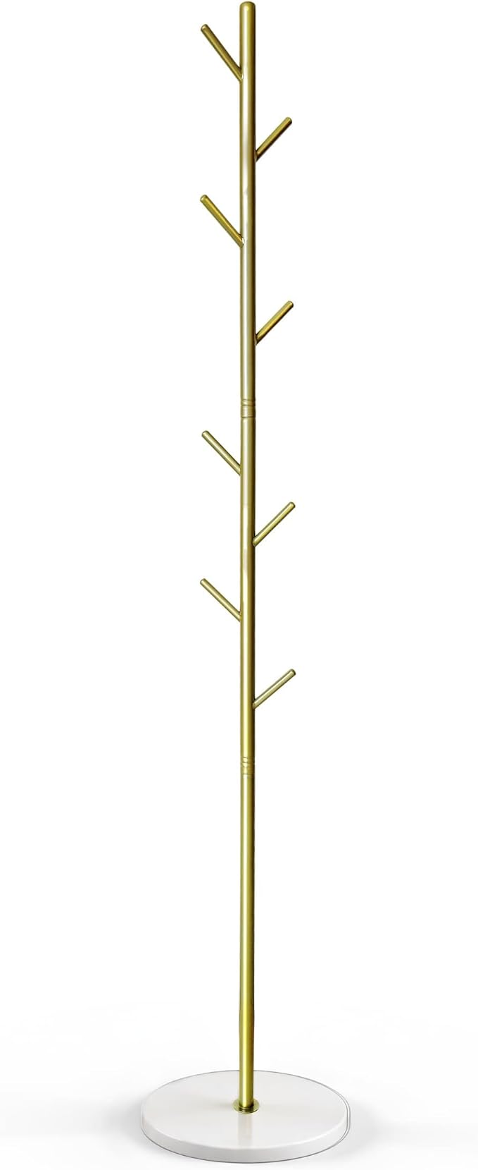 Coat Rack Freestanding Metal Clothing Rack – Modern Clothes Organizer with 8 Coat Hooks – Space-Saving Hall Tree for Entryway, Bedroom, Office – Sturdy Minimalist Coat Hanger & Garment Rack (Gold)