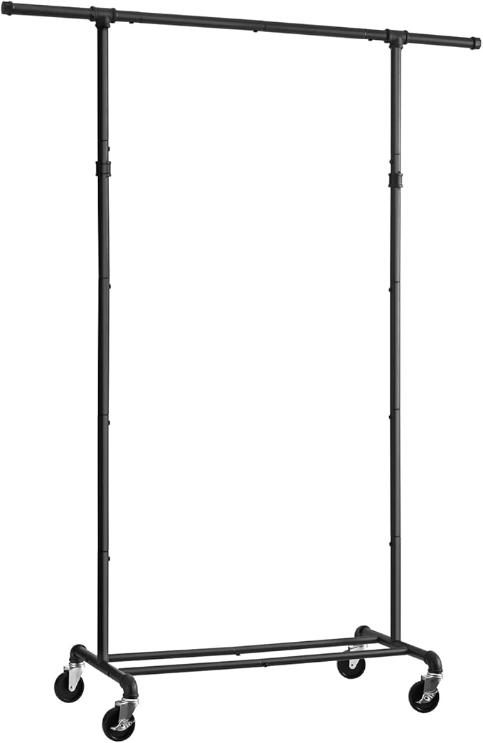 FOUCSSOMEI Clothing Rack with Wheels, Heavy Duty Clothes Rack, Rolling Garment Rack, Metal Clothing Hanger Rack, Closet Organizer, for Bedroom Living Room, Yard Sales, Commercial Grade, Black