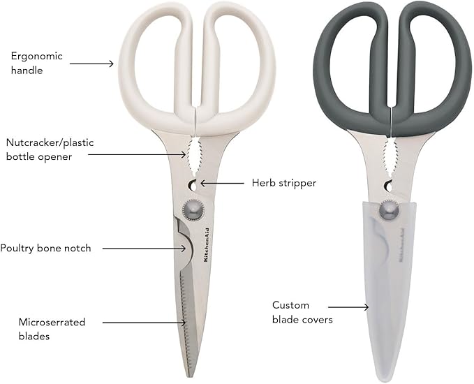 KitchenAid Multipurpose Shear Set – Versatile Scissors with Nutcracker, Bottle Opener, Ergonomic Handles with Protective Blade Covers, 2-Piece
