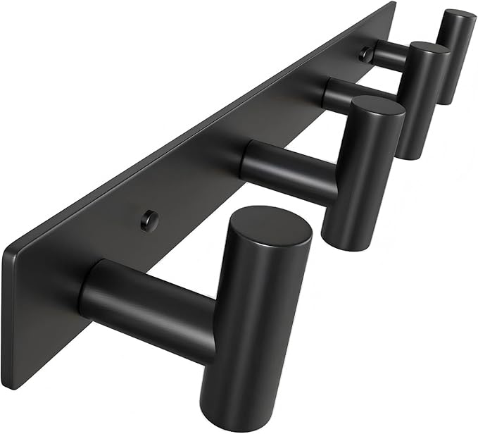 Wall Mounted Coat Rack-4 Hooks, Heavy Duty Stainless Steel Wall Hooks for Towel Coat Bag, Hat Rack Coat Hanger Coat Hooks Towel Racks for Bathroom Entryway Kitchen Hotel Office (Black, 1 Pack)