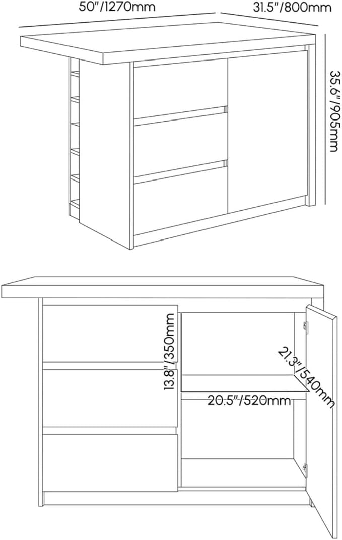 homary Kitchen Island with Storage & Wine Rack, 50" Modern Black Kitchen Cabinet with Wood Top, Large Fixed Island with 3 Drawers & 6 Adjustable Shelves