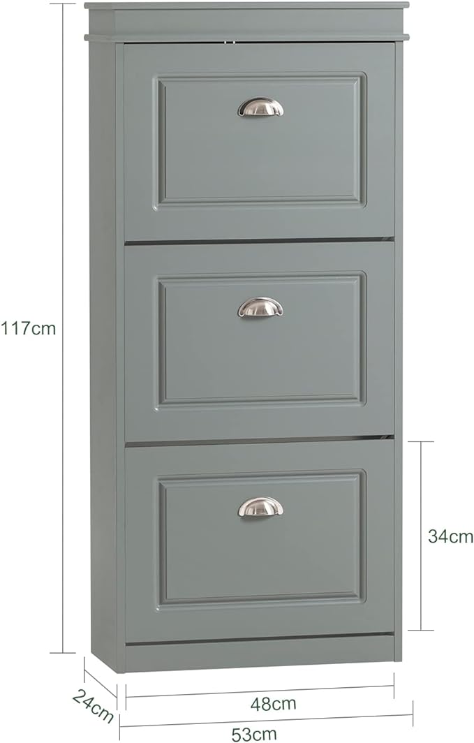 Haotian FSR94-HG, Grey Shoe Storage Cabinet with 3 Flip Drawers, Freestanding Shoe Rack, Shoe Storage Cupboard Organizer(9.4" D x 20.9" W x 46.1" H)
