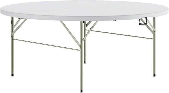 PRO&Family Commercial Round Folding Table, White Top, Powder-Coated Steel Frame, High-Impact Polyethylene Construction, Perfect for Wedding, Party, Shool, Church. (1, 72" Bi-Fold)