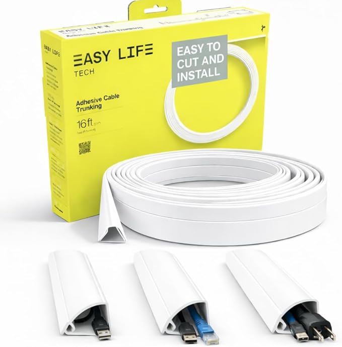 Easylife Corner Cable Trunking Raceway 192 Inch Paintable Self Adhesive TV Cable Hider Flexible Cable Concealer for Wall Corners HDMI Power Cord Ethernet Speaker Wire Management