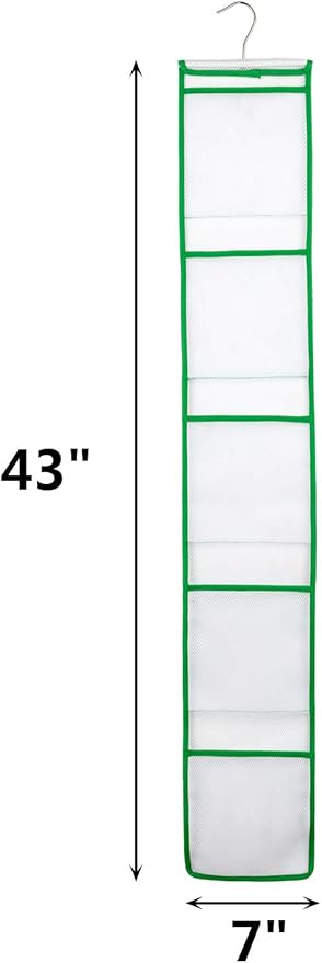 ALYER Narrow Mesh Fabric Shower Caddy Organizer with Hanger,Hanging Mesh Pockets for Shampoo, Conditioner, Soap and Body Wash (Green)