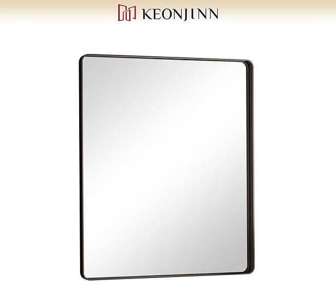 Keonjinn Black Bathroom Mirror, 30 x 36 Inch Rounded Rectangle Sandblasted Finish Bathroom Mirrors for Over Sink, Matte Black Farmhouse Mirror with Seamless Frame, HD Tempered Glass Vanity Mirror