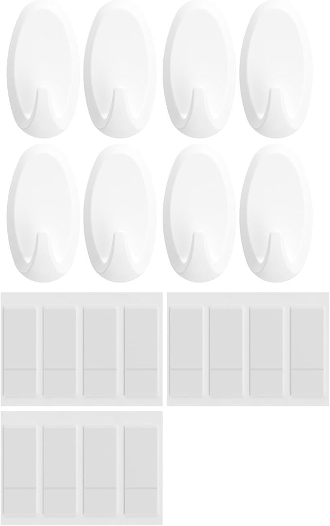 FrogTape reMOVEables Heavy Duty Wall Hooks - 8 Hooks and 12 Strips - Holds up to 3 lbs - No Damage - Easy to Remove & Reuse - Medium Wall Hook with Adhesive Strips - White (Pack of 8)