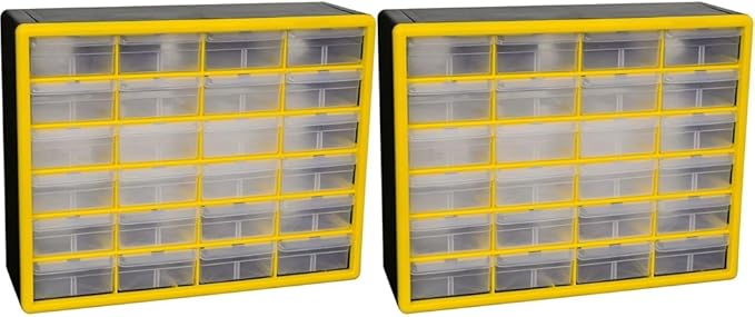 Akro-Mils 24-Drawer Plastic Drawer Storage Cabinet for Garage Organization, Bead Organizer, Building Bricks Storage, Teacher Toolbox, Makeup Organizer, 20-Inch W x 6-Inch D x 16-Inch H, 10124 Yellow