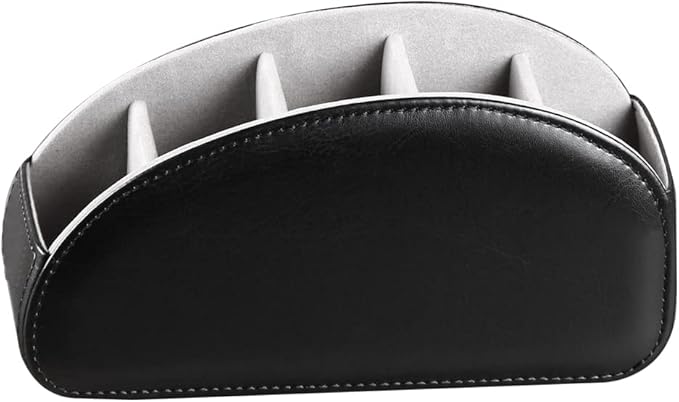 PU Leather Remote Control Holder with 5 Compartments - Storage Tray & Desktop Organizer for TV Remotes,Glasses,Pens,Accessories - Space-Saving Design for Bedside Table & Office Desk (Black)