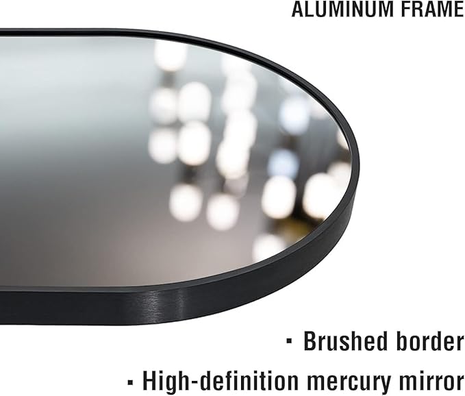 OGCAU Floor Full Length Mirror, 56"x20" Black Arched Full Body Mirror, Floor Mirror, Hanging or Leaning, Standing, Wall Mounted with Aluminum Frame for Bedroom Living Room