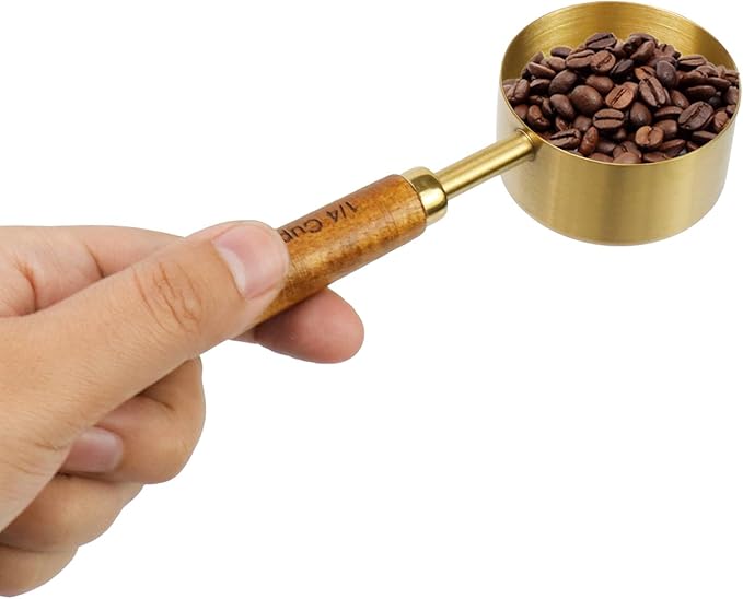 1/4 Cup Measuring Cup with Wooden Handle, 60ml Stainless Steel Measuring Scoop 1/4 Cup Measuring Cups for Baking Cooking Wet and Dry Ingredients (60ml)
