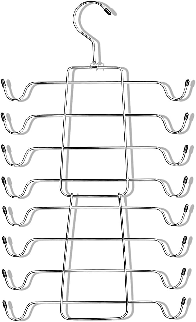 Szxc 2 Pack Foldable Tank Top Closet Organizer Hangers - Keep Things Shaped - for Bras, Cami, Bathing Suits, Belts, Ties, Strappy Dress, Pajamas & More - Chrome with Black Vinyl - 360 Degree Rotated
