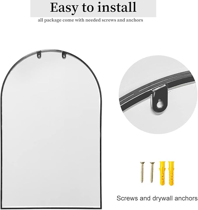 Dewfig Arched Window Wall Mirror, 42"x24", Decorative Mirror, Vanity Mirrors for Bathroom, Bedroom, Entryway, Living Room, Window Pane or Farmhouse Mirrors for Wall Decor, Metal Frame, Black
