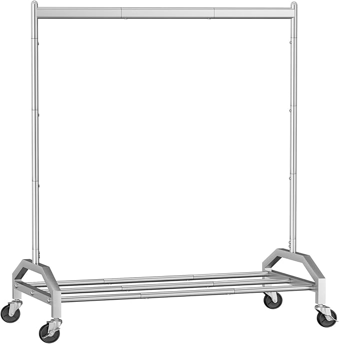 Wiracks Clothes Rack Clothing Rack with Wheels Rolling Clothing Rack for Hanging Clothes Garment Rack Loads 300 LBS for Bedroom, Laundry Room, Retail Store (Silver)