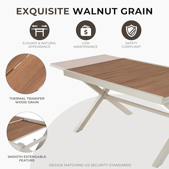 Grand patio 16-Piece Outdoor Dining Set, 14 Extra-Wide Folding Chairs & 2 Rectangle Expandable Table, Sling Mesh Patio Chairs with Wood Grain Table for Yard, Poolside, Deck, Apricot