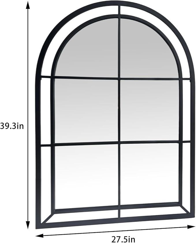 WAMIRRO Arched Mirror,Big Decorative Black Window Pane Mirrors Decor for Wall Mouted/Fireplace/Entryway/Hallway/Living Room/Bathroom 28"X40"