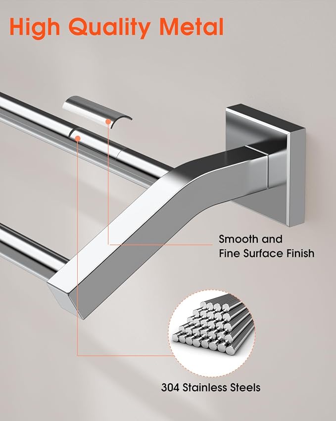 Alise Bath Double Towel Bars,Towel Holder Towel Racks for Bathroom Lavatory,20 Inch SUS304 Stainless Steel Towel Hanger Towel Rail Wall Mount, Polished Chrome