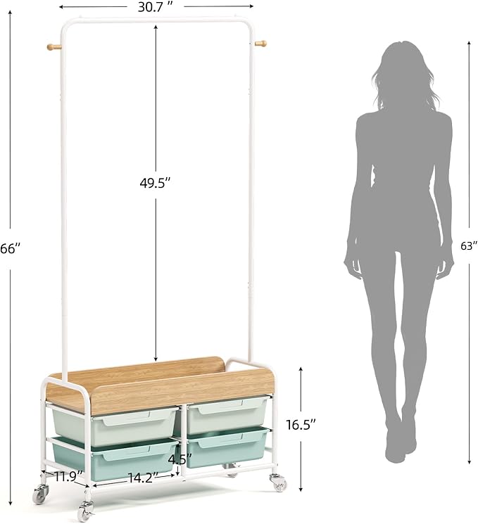 APEXCHASER Clothes Rack, Clothing Rack with Drawer,Rolling Metal Garment Rack for Hanging Clothes, Suitable for Bedroom Closet Living Room (Green)