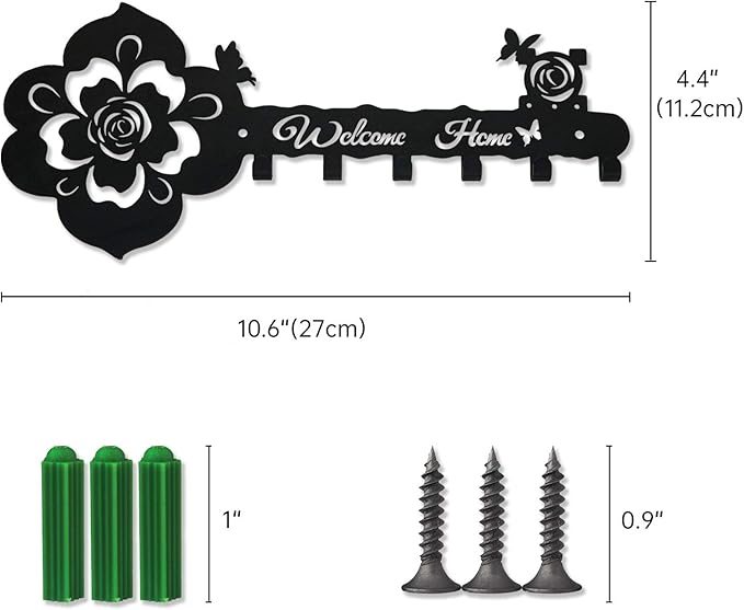 Deveosa Key Hooks Holder for Wall Decorative - Small Black Entryway Welcome Home Sign Key Hanging Hangers Wall Mounted Racks