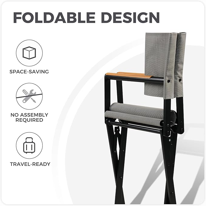 Grand patio 7-Piece Outdoor Dining Set, 6 Extra-Wide Folding Chairs & 1 Rectangle Expandable Table, Sling Mesh Patio Chairs with Wood Grain Table for Yard, Poolside, Deck, Gray