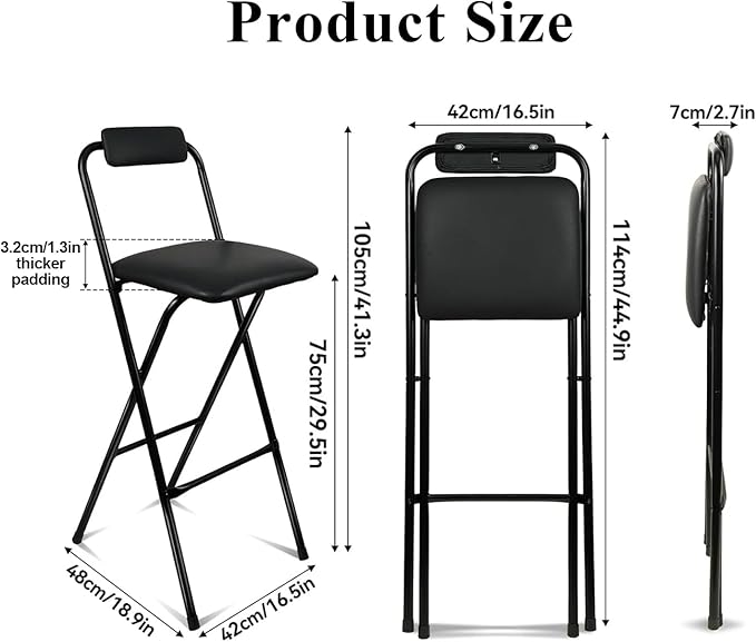 Folding Stool with Back,1Pcs Height for Kitchen Counter & Bar Table, Extra Thick Cushion, Heavy Duty, Portable Chair for Camping,Music Practice, Standing Desk – No Assembly Required 29.5 Inch