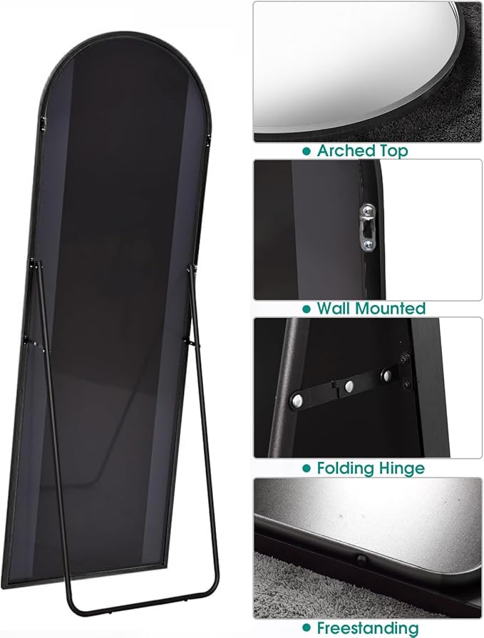 BEVERDY Arched Full Length Mirror - 18"58" Standing Mirror with Stand or Wall Mounted for Bedroom and Living Room - Black