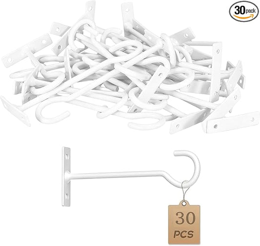 30Pack 6inch Hanging Plant Hooks Bracket Metal Wall Hook,Anti-Rust Indoor Outdoor White