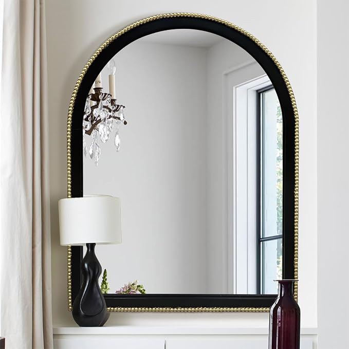 WAMIRRO Ornate Gold Mirror,Arched Black Morden Luxury Living Room Decorative Farmhouse Bathroom Mirorrs for Entryway Firplace Mantel Hallway 36"X28"