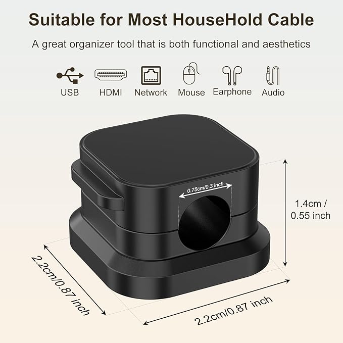 6Pack Magnetic Cable Clips Holder, Cord Organizer for Desk, Strong Adhesive Desk Cable Management for Phone Charger, Computer, Home, Office, Car (Black)