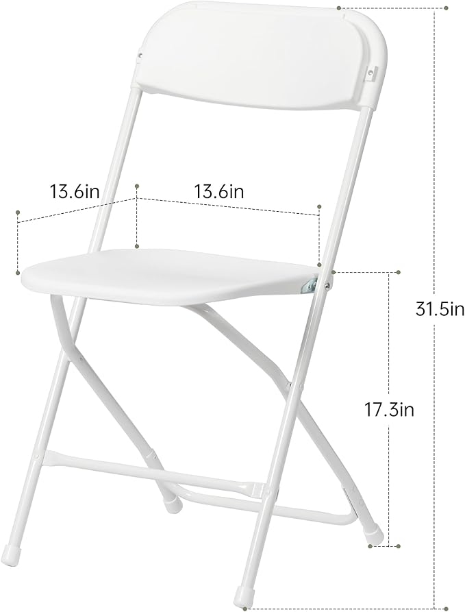 70 PCS Plastic Folding Chair, Portable Commercial Chair, Heavy-Duty Plastic Folding Chairs, Folding Chair with 350 LB Capacity for Wedding Party Outdoor Indoor White