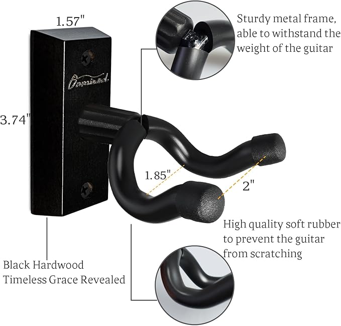 Onmiwod Guitar Wall Mount 2 Pack, Real Hardwood Guitar Hanger, U-Shaped Guitar Wall Hanger Mount, Guitar Holder Hook Stand for Acoustic, Electric Guitar, Banjo, Bass, Gift for Guitar Player Men Boy