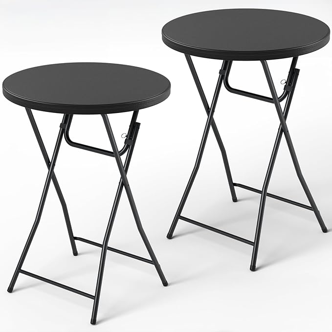 Folding Table 2 Pack, 32 Inch Foldable Cocktail Bar, High Top Round Folding Bar Tables No Assembly, Portable Bistro & Commercial Event Furniture for Wedding, Banquet, Party, Indoor Outdoor Use