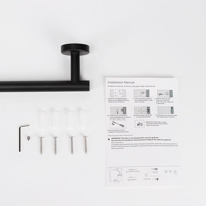 TocTen Bath Towel Bar - 2 Pack Thicken SUS304 Stainless Steel Towel Rack for Bathroom, Bathroom Hardware Accessories Towel Rod Heavy Duty Wall Mounted Towel Holder (16 Inch, Matte Black)