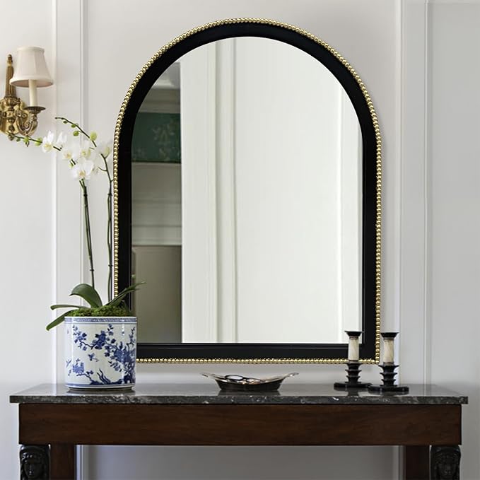 WAMIRRO Ornate Gold Mirror,Arched Black Morden Luxury Living Room Decorative Farmhouse Bathroom Mirorrs for Entryway Firplace Mantel Hallway 36"X28"