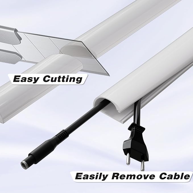 118" Silicone Cord Hider for Wall Mount TV,Large Self-Adhesive Cable Hider for 2-3 Cords,Cable Management Under Desk,Cord Organizer,Cable Raceway Home & Office Trim,Cord Concealer Channel,White