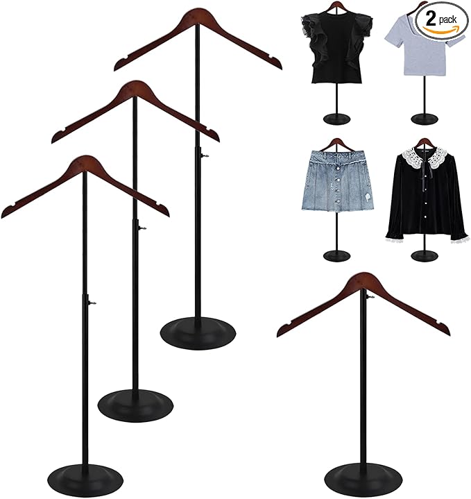 Eunika 4 Pack Adjustable T Shirt Display Flexible Shoulder Stand, Portable Metal Shirt Rack Display Stand Garment Coat Holder for Clothing Garment Coat Retail Vendor, Cloakroom, 16-31 Inch(Black)