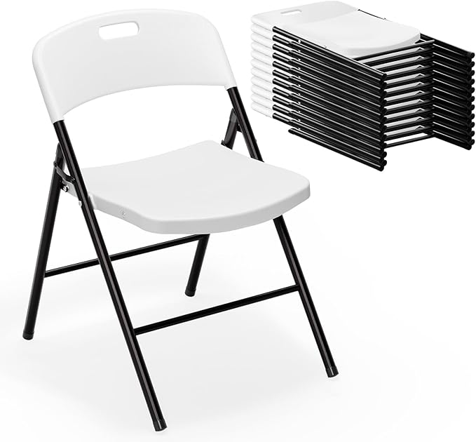 VINGLI Folding Chairs, Plastic Foldable Chair, Capacity up to 350 lbs, Portable Seating for Indoor Outdoor Events Parties Camping Work School Commercail (12, White)